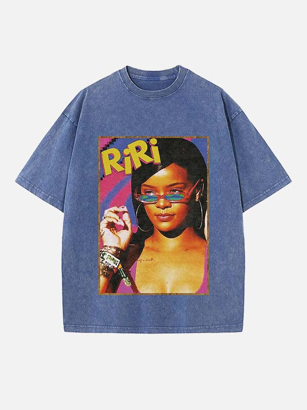 Rihanna Print Round Neck T-shirt