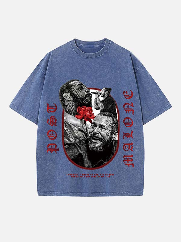 Post Malone Print Round Neck T-shirt