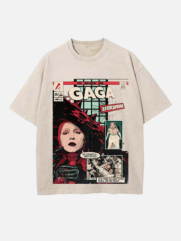 Lady Gaga Print Round Neck T-shirt