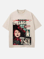 Lady Gaga Print Round Neck T-shirt