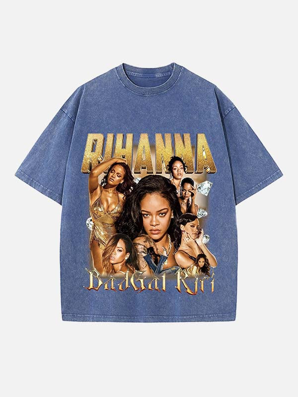 Rihanna Print Round Neck T-shirt