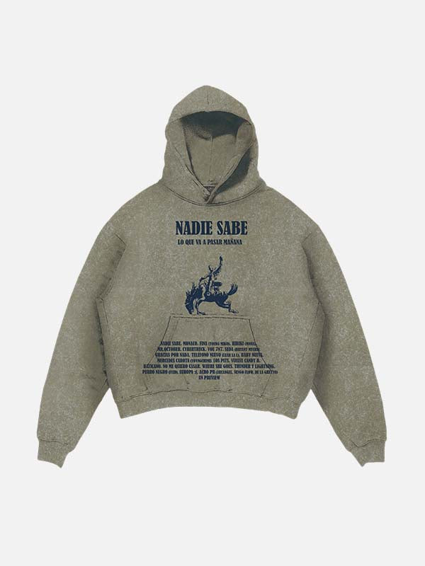 Bad Bunny Print Slant Pockets Hoodie