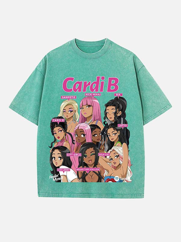 Cardi B Print Round Neck T-shirt