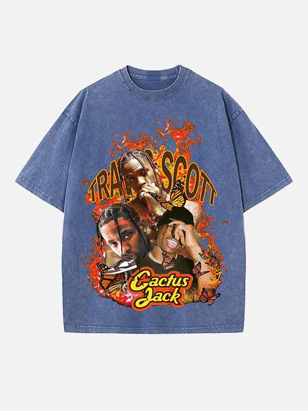 Travis Scott Print Round Neck T-shirt