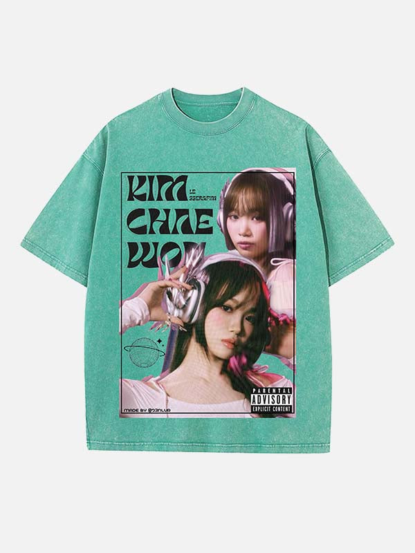 LE SSERAFIM Kim Chaewon Print Round Neck T-shirt