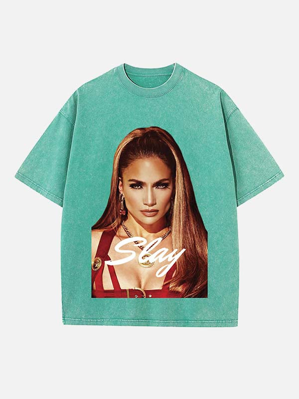 Jennifer Lopez Print Round Neck T-shirt