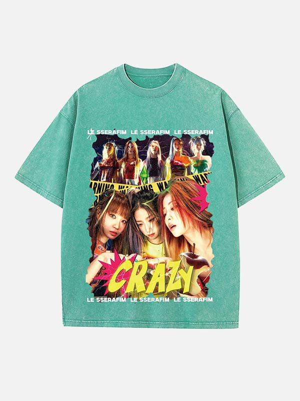 LE SSERAFIM Print Round Neck T-shirt