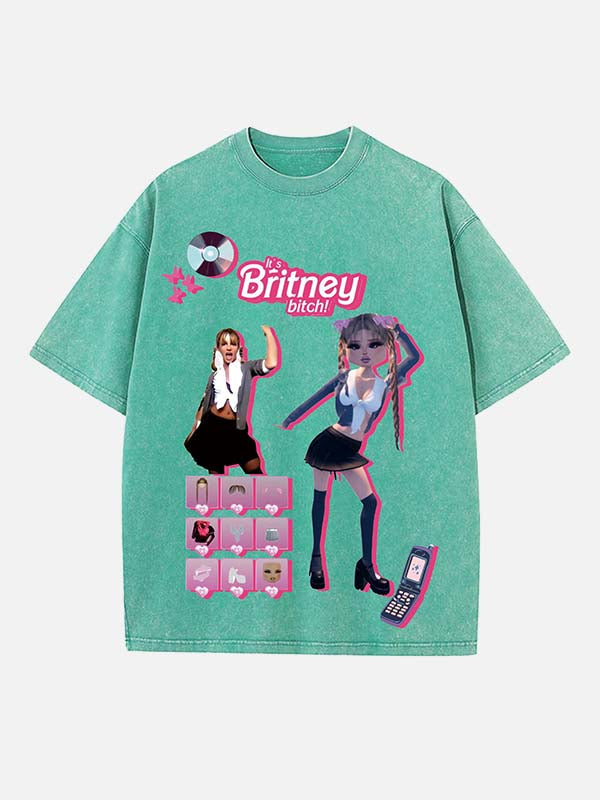 Britney Spears Print Round Neck T-shirt