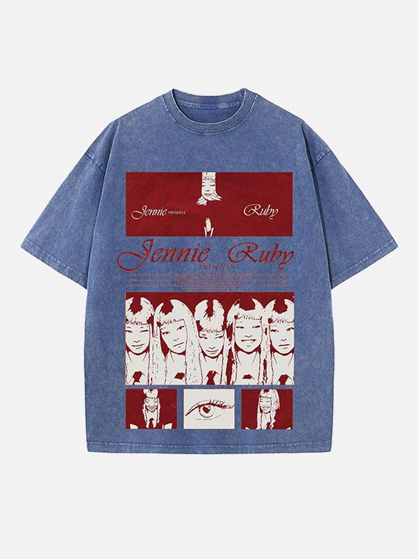BLACKPINK Jennie Print Round Neck T-shirt