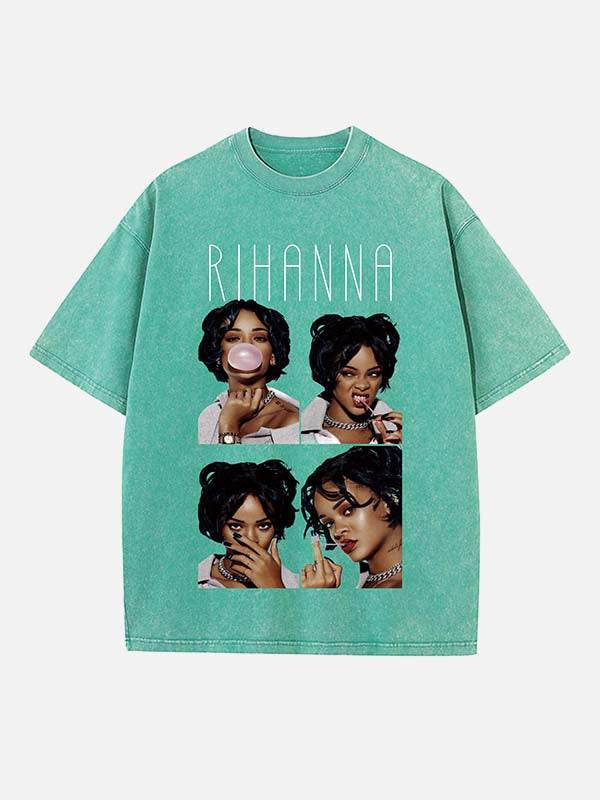 Rihanna Print Round Neck T-shirt