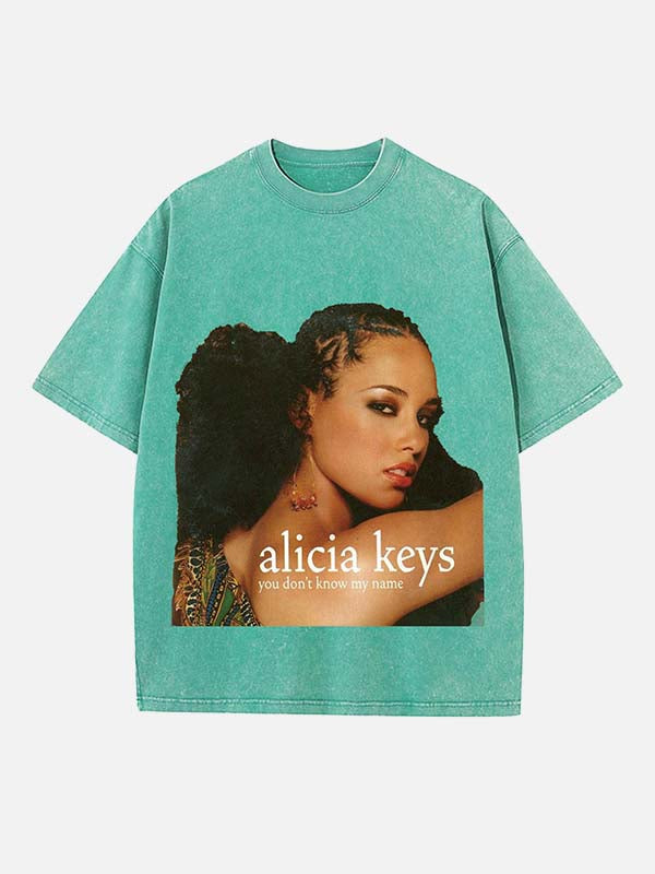 Alicia Keys Print Round Neck T-shirt