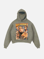 Bad Bunny Print Slant Pockets Hoodie