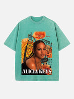 Alicia Keys Print Round Neck T-shirt
