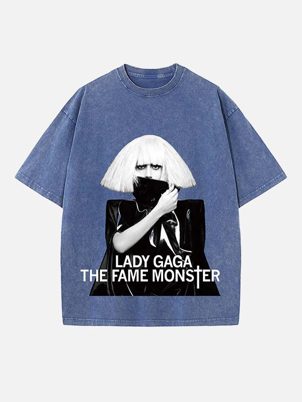 Lady Gaga Print Round Neck T-shirt