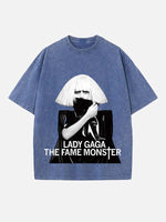 Lady Gaga Print Round Neck T-shirt