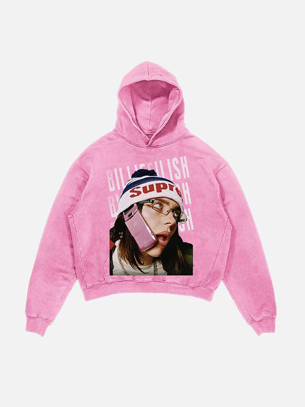 Billie Eilish Print Slant Pockets Hoodie