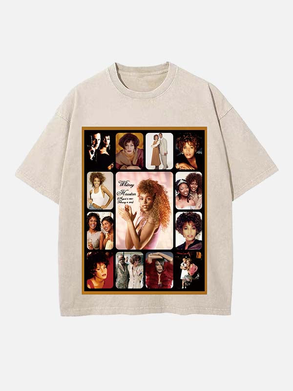 Whitney Houston Print Round Neck T-shirt