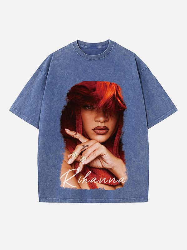 Rihanna Print Round Neck T-shirt