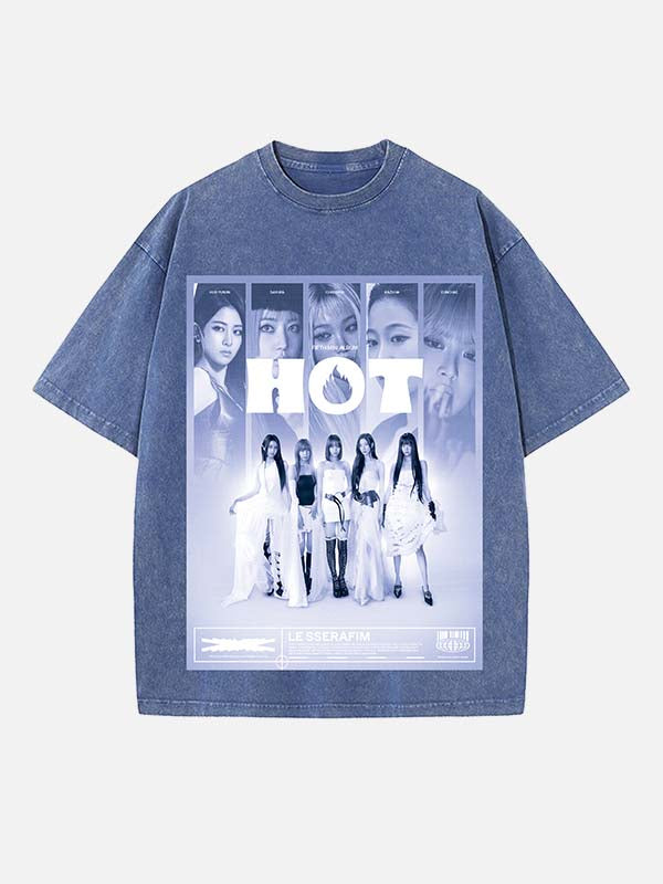 LE SSERAFIM Print Round Neck T-shirt