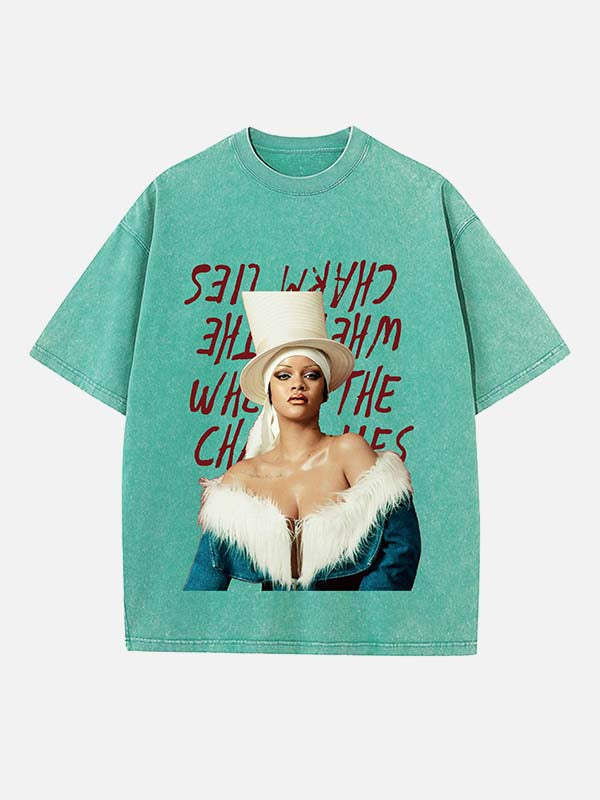 Rihanna Print Round Neck T-shirt