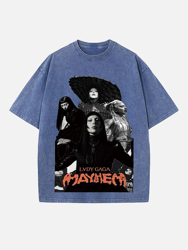 Lady Gaga Print Round Neck T-shirt