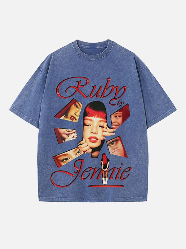 BLACKPINK Jennie Print Round Neck T-shirt