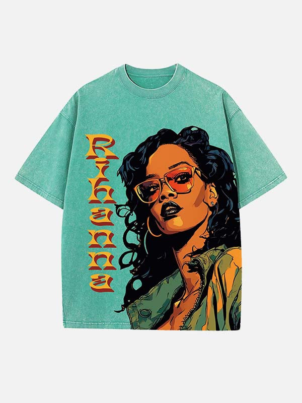 Rihanna Print Round Neck T-shirt