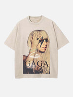 Lady Gaga Print Round Neck T-shirt