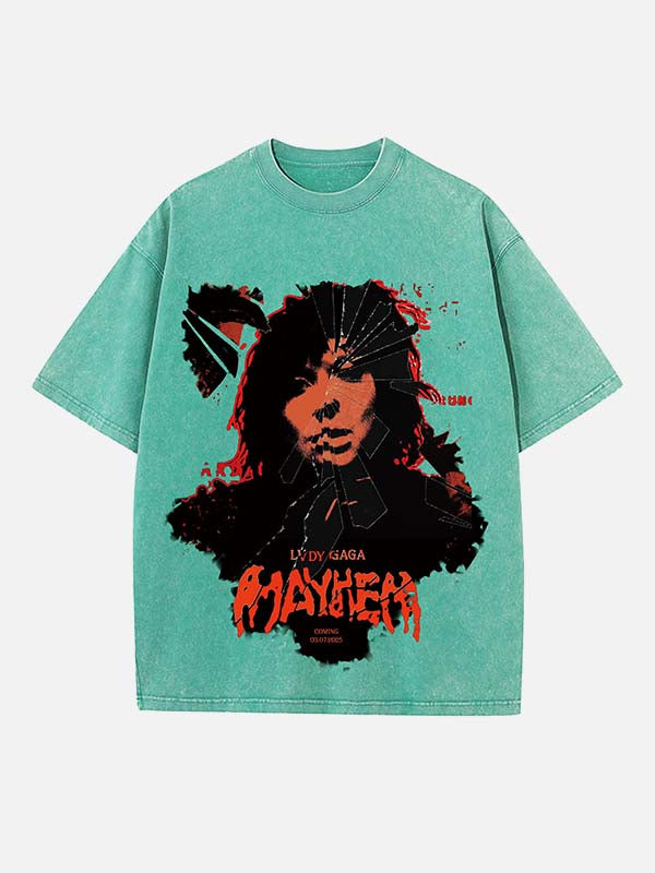 Lady Gaga Print Round Neck T-shirt