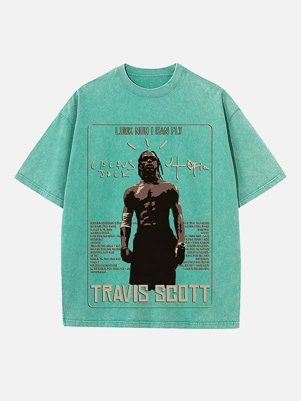 Travis Scott Print Round Neck T-shirt