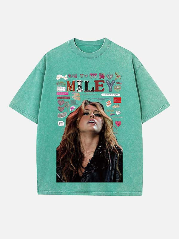 Miley Cyrus Print Round Neck T-shirt