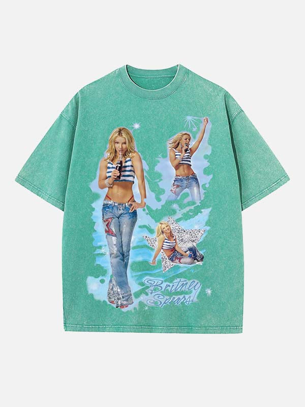 Britney Spears Print Round Neck T-shirt