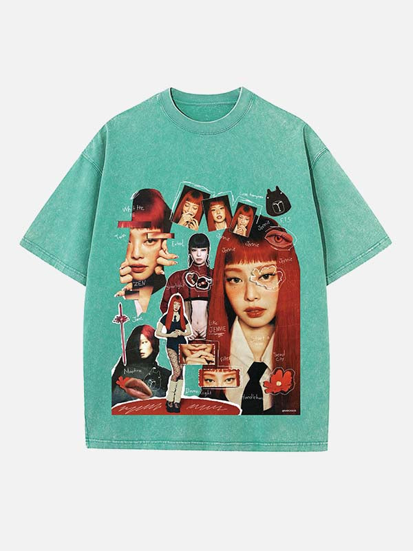 BLACKPINK Jennie Print Round Neck T-shirt
