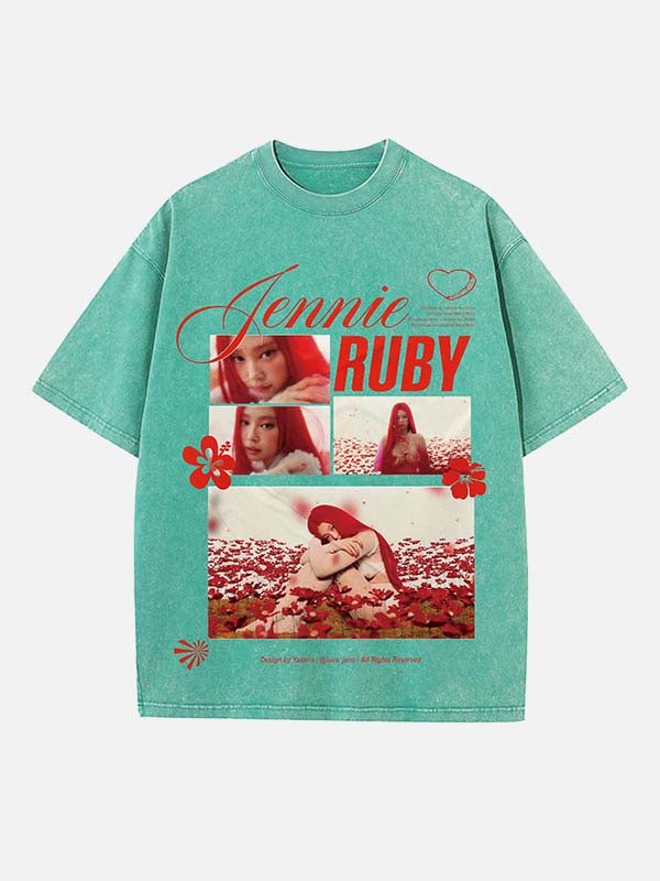 BLACKPINK Jennie Print Round Neck T-shirt