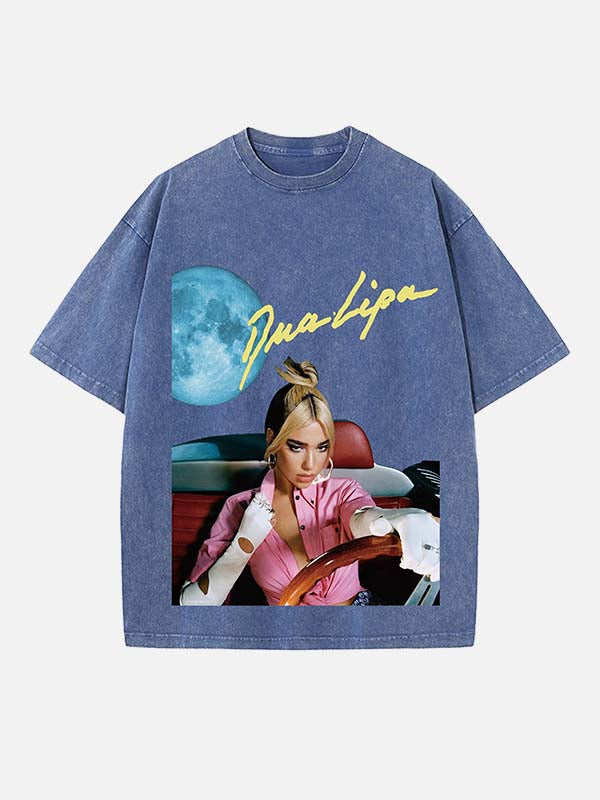 Dua Lipa Print Round Neck T-shirt