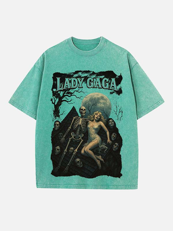 Lady Gaga Print Round Neck T-shirt