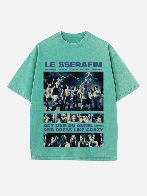LE SSERAFIM Print Round Neck T-shirt