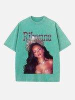 Rihanna Print Round Neck T-shirt