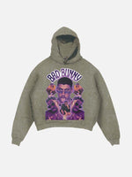 Bad Bunny Print Slant Pockets Hoodie