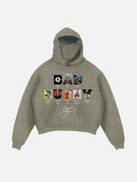 Bad Bunny Print Slant Pockets Hoodie