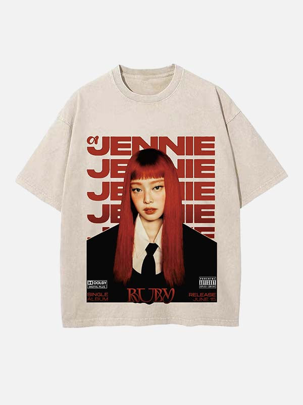 BLACKPINK Jennie Print Round Neck T-shirt