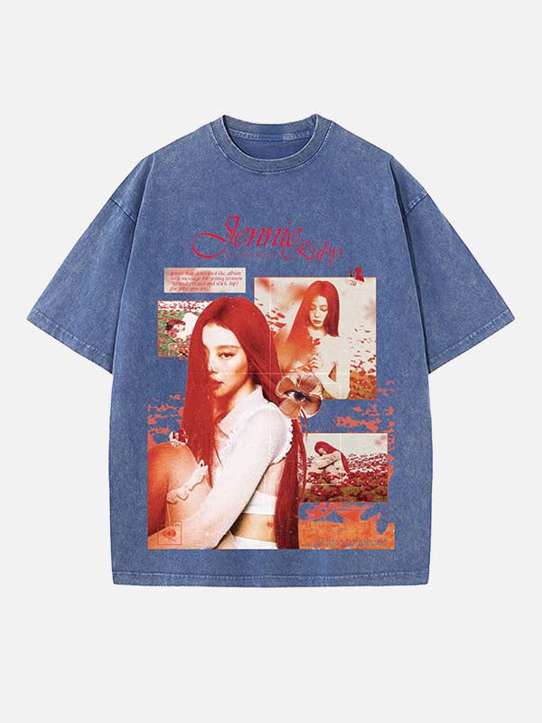 BLACKPINK Jennie Print Round Neck T-shirt