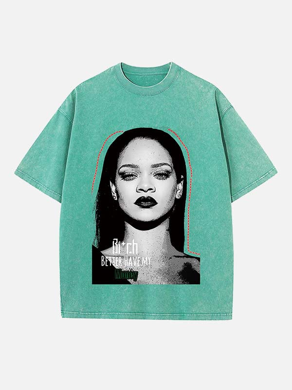 Rihanna Print Round Neck T-shirt