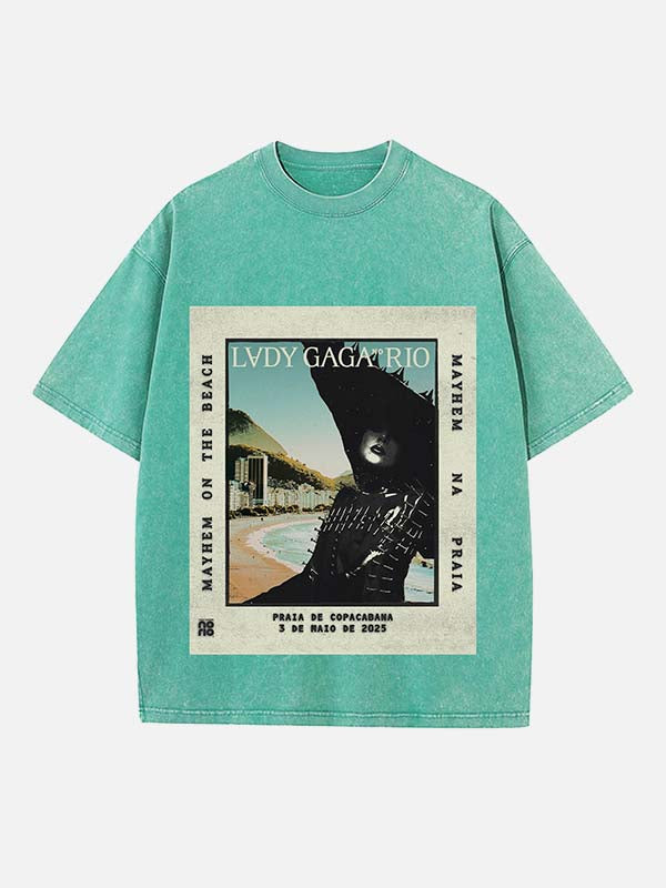 Lady Gaga Print Round Neck T-shirt