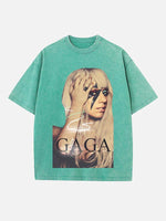 Lady Gaga Print Round Neck T-shirt