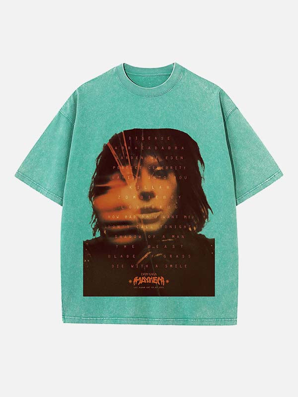 Lady Gaga Print Round Neck T-shirt