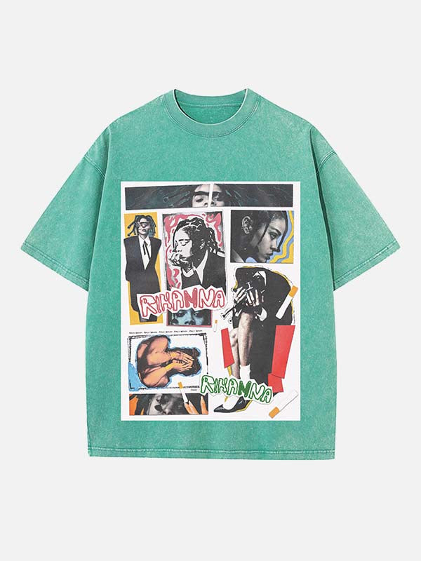 Rihanna Print Round Neck T-shirt