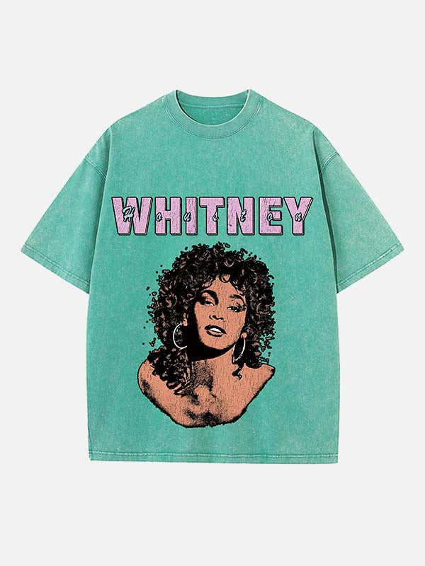 Whitney Houston Print Round Neck T-shirt