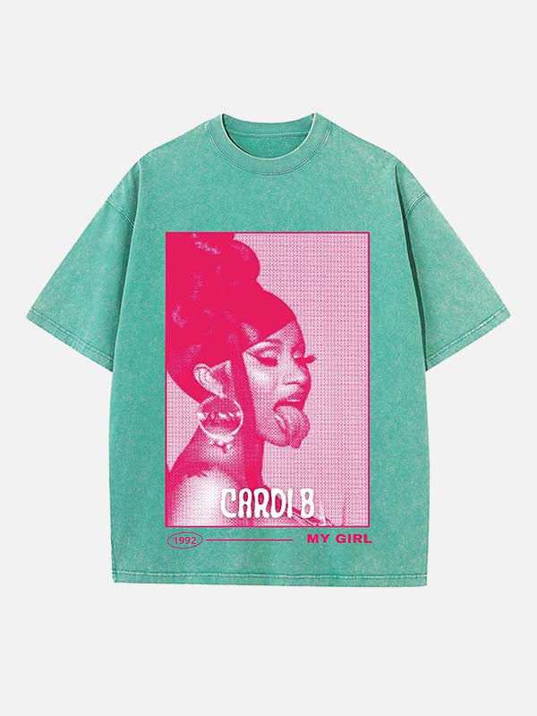 Cardi B Print Round Neck T-shirt
