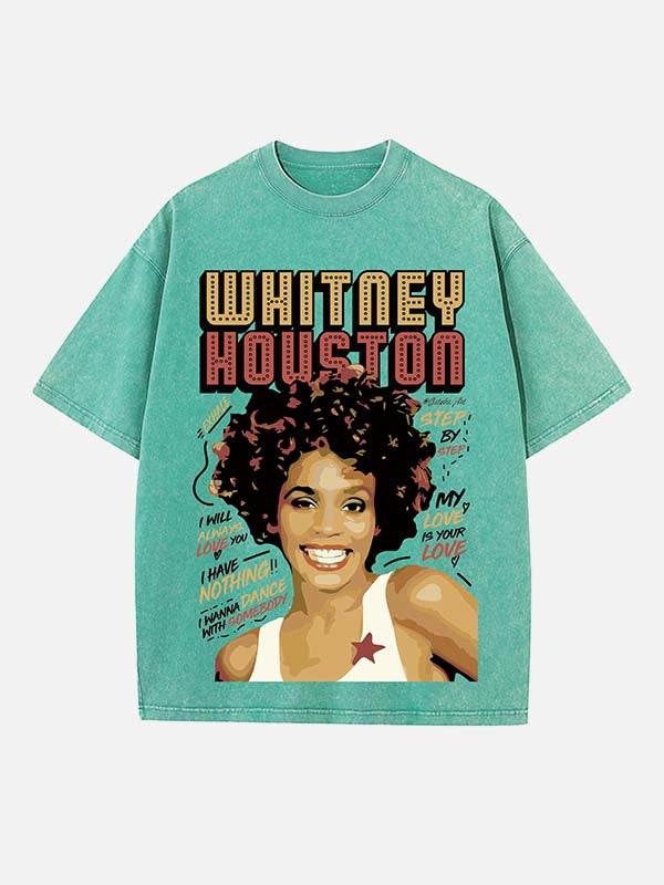 Whitney Houston Print Round Neck T-shirt